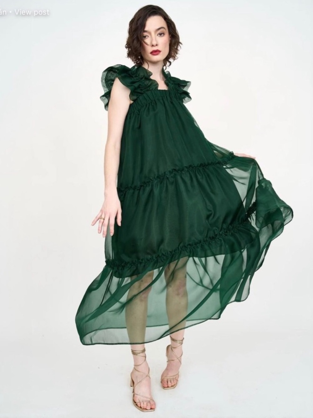 NWT Inclan Studio Inwood Silk Organza Maxi Dress Forest Green Size XS